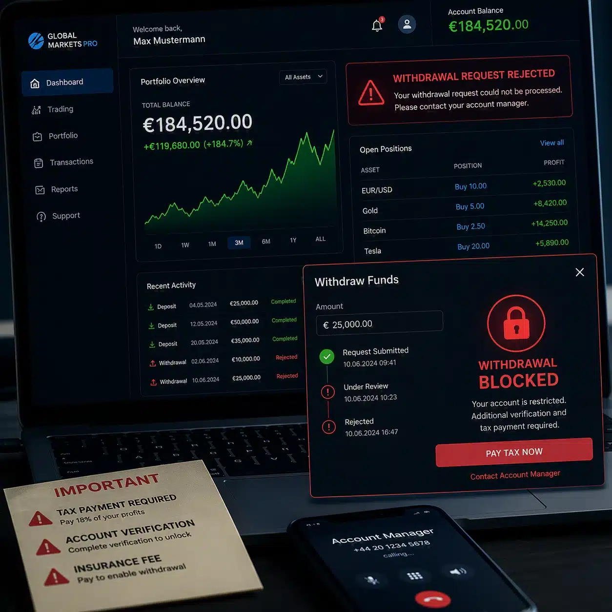 Fake Broker Plattform mit blockierter Auszahlung